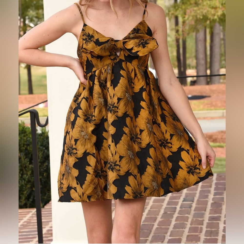NWT TCEC Black and Gold Floral Party Dress